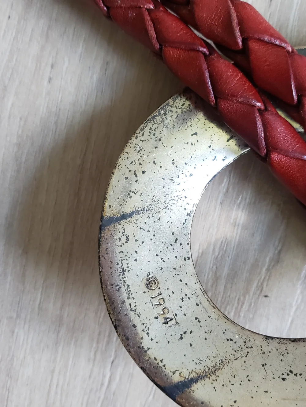 Vintage‎ Braided Red Leather Sling Western Knot Belt Silver-Tone Hardware 1994